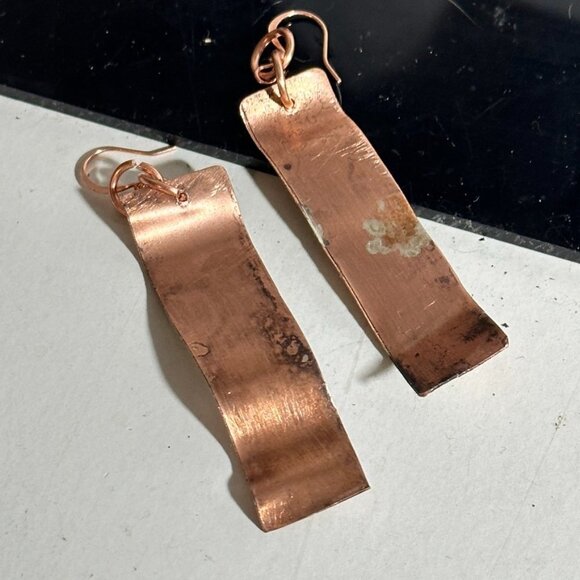 Sterling Silver 925 Reticulated Copper Earrings Rustic Gift Handmade Brutalist - Picture 5 of 8